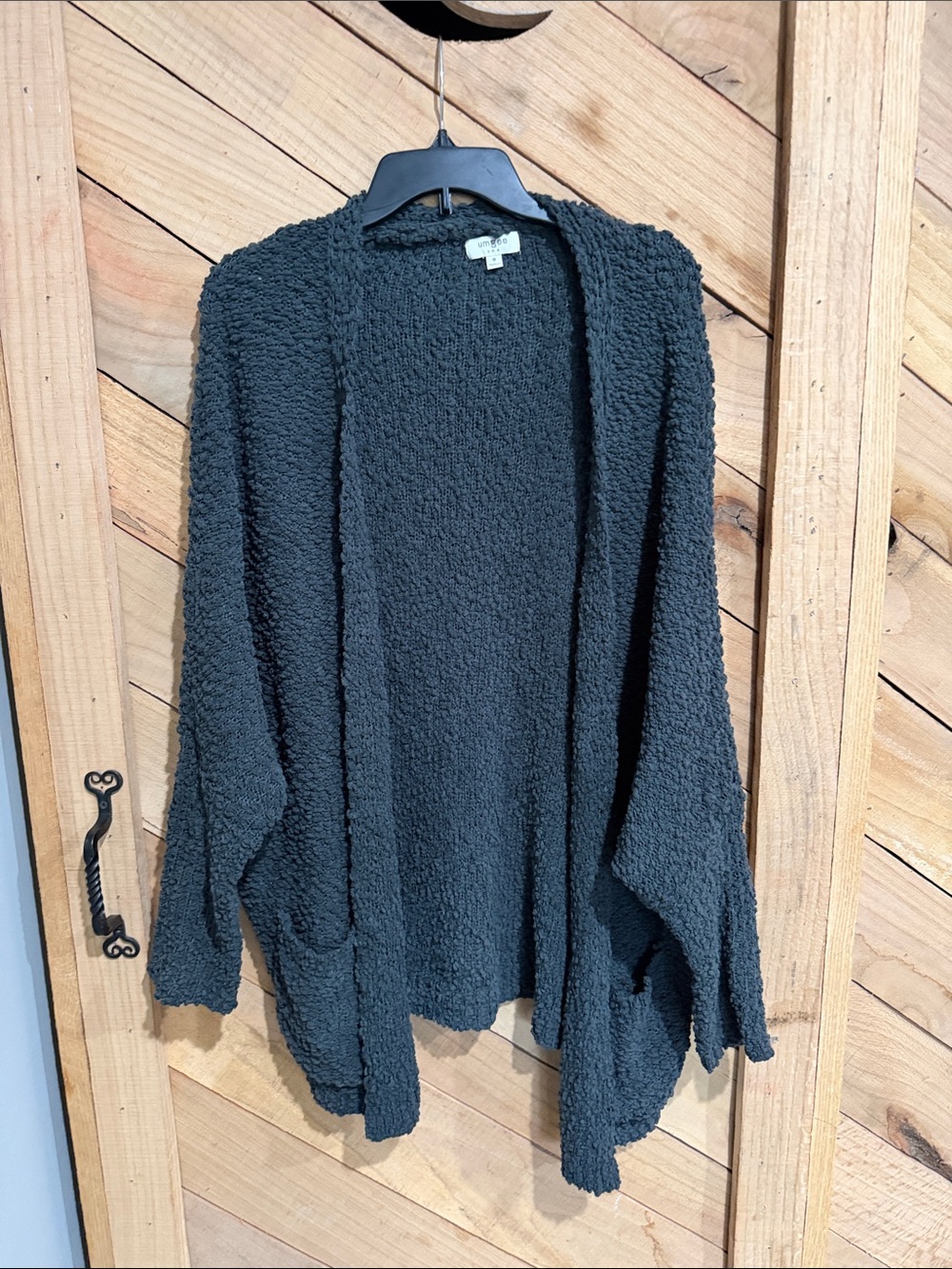Umgee Black Open-Front Textured Cardigan